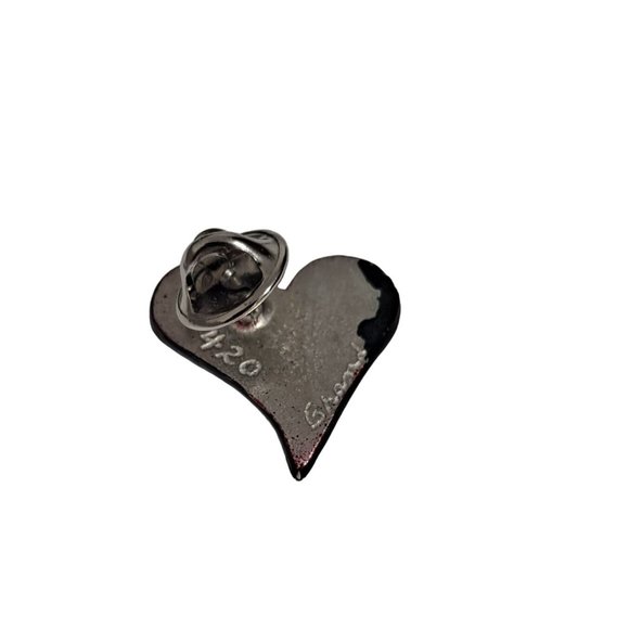 Heart Pin Brooch Textured Artist Signed Number 420 Gothic Horror Carved Enamel - Picture 3 of 5